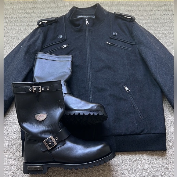 Designer High fashion 100% Black Wool Jacket by Under Two Flags - Picture 1 of 13